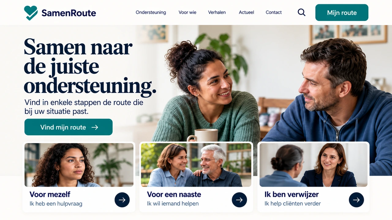 Websiteontwerp voor een zorgorganisatie, gepresenteerd in een laptopframe